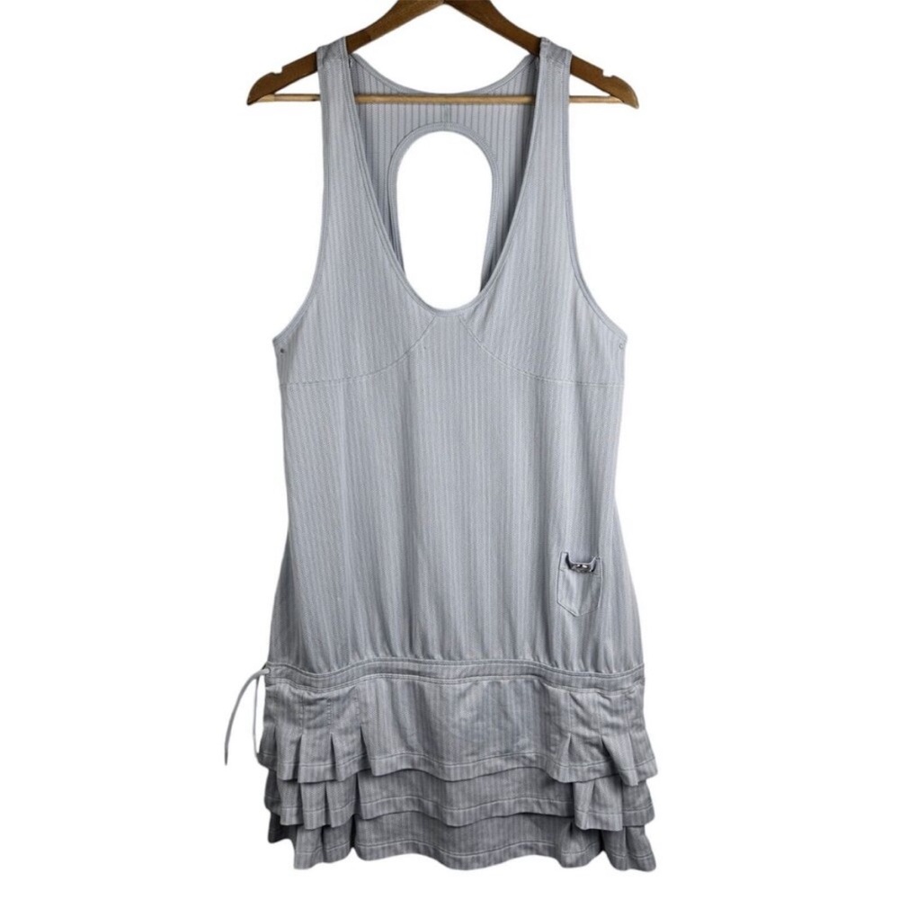 Adidas Stella McCartney Light Gray Sleeveless Mesh Pleated Tiered Tennis Dress